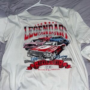 SHEIN White Graphic Tee with Red and Blue Accents